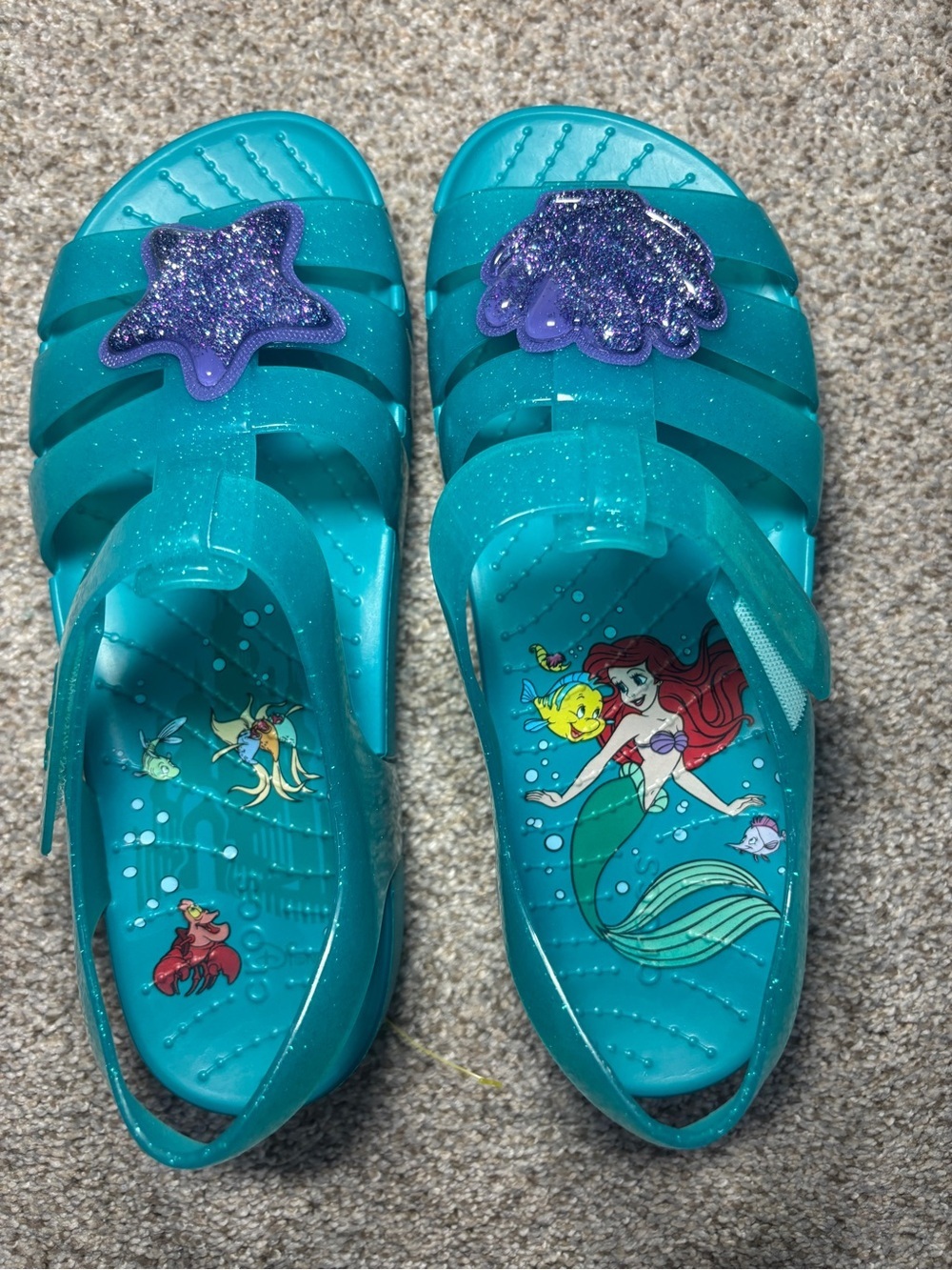 NEW Crocs Disney The Little Mermaid Ariel Isabella Glitter Jelly Sandals Teal J3